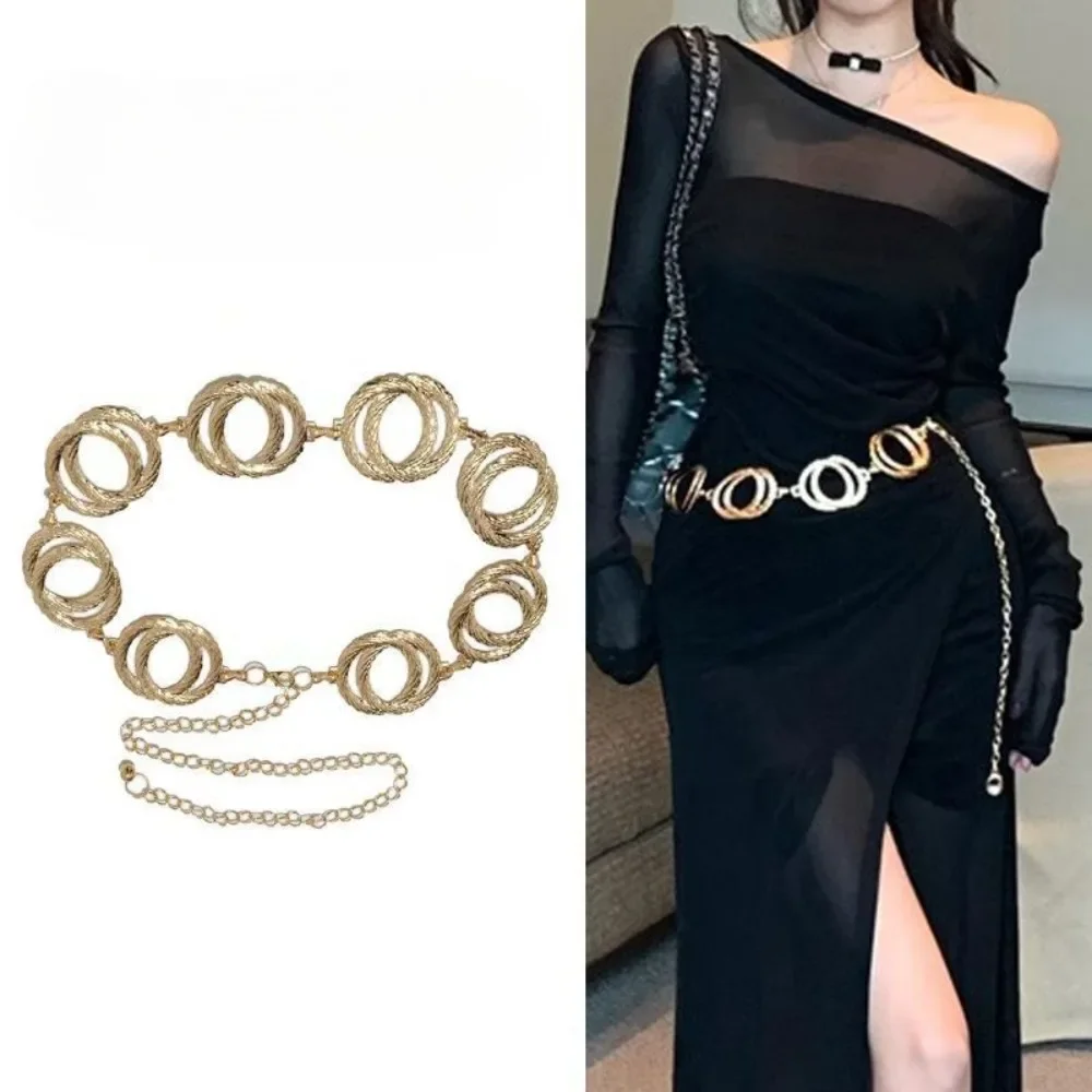 Gold and Silver Women Big Double O Ring Waist Chain Belt