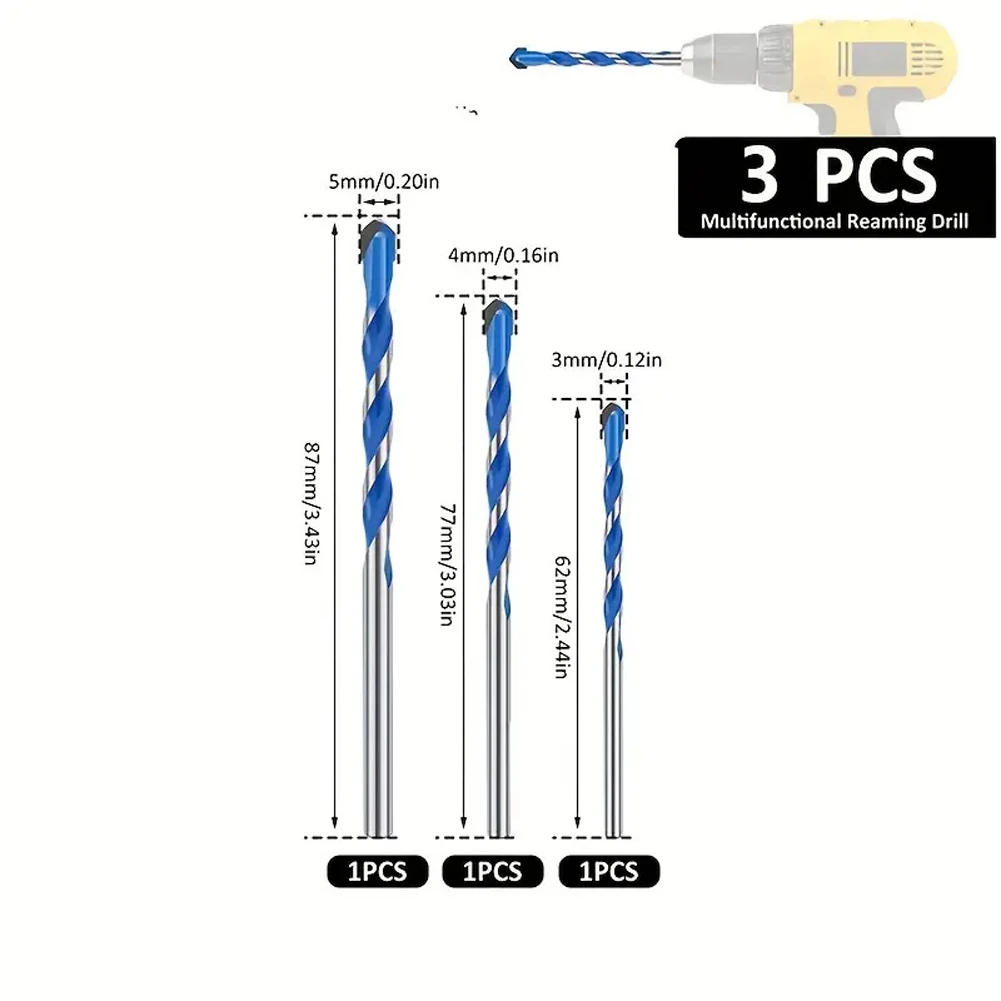 

4 PCS Carbide Tile Drill Bit Set for Concrete Glass Plastic Drilling Precision Penetration Pointed Carbide Tip
