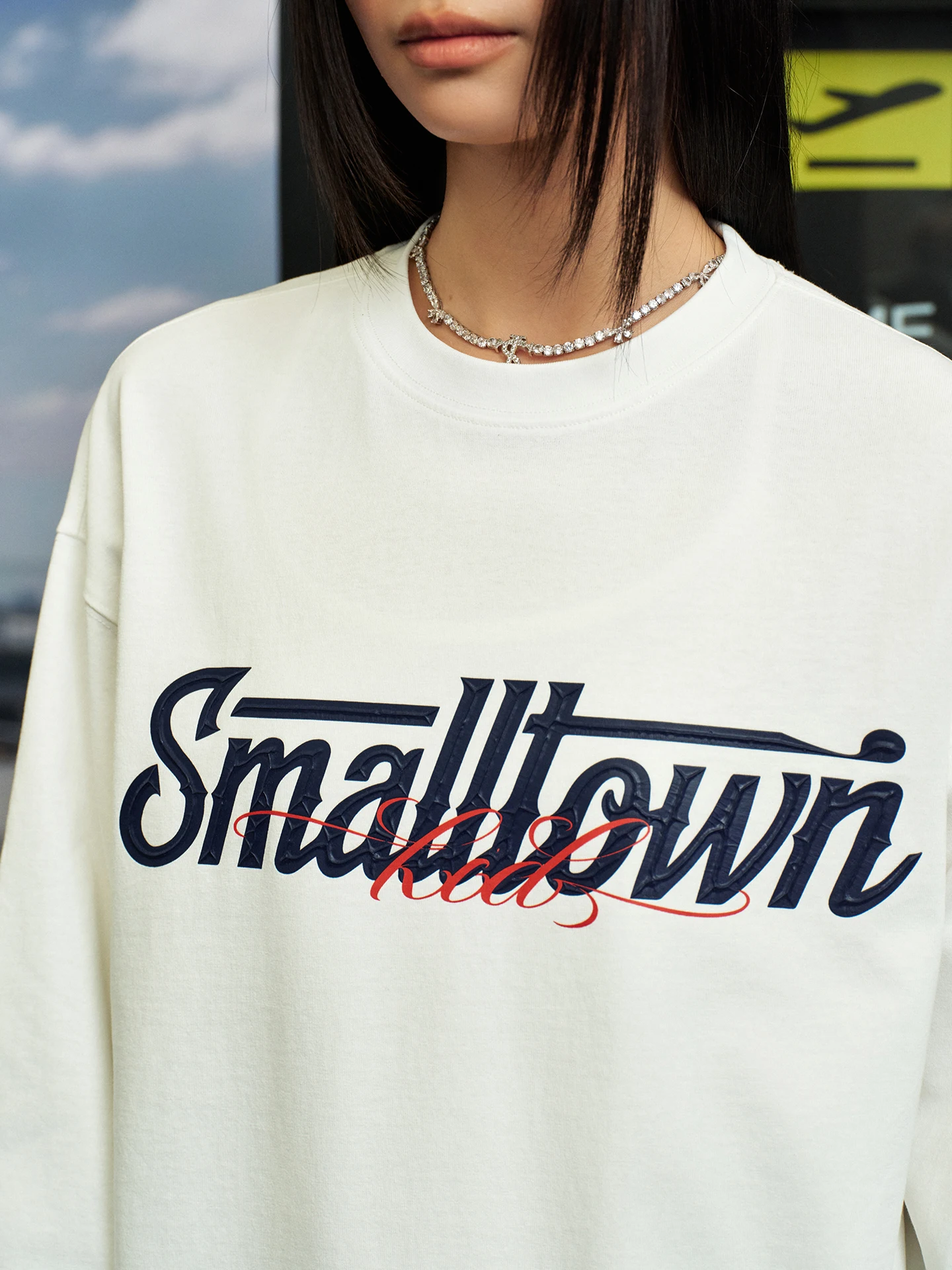 STK SmallTownKid Street Style Long Sleeve T-Shirt Letter Print Floral Script Loose Fit Cotton Comfortable Breathable Top