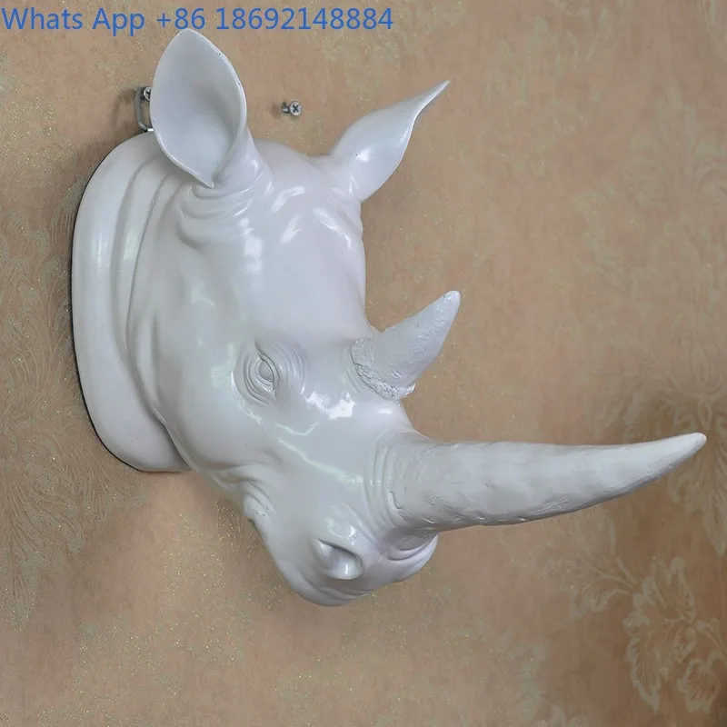 Creative European Retro Simulated Rhino Animal Head Resin Wall Hanging Living Room Bar Wall Decoration