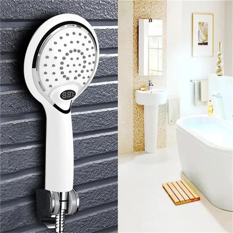 LED Shower Shower Head Digital Display 3 Colors Temperature Controlled Discoloration Water Powered Bathroom Hardware Accessories