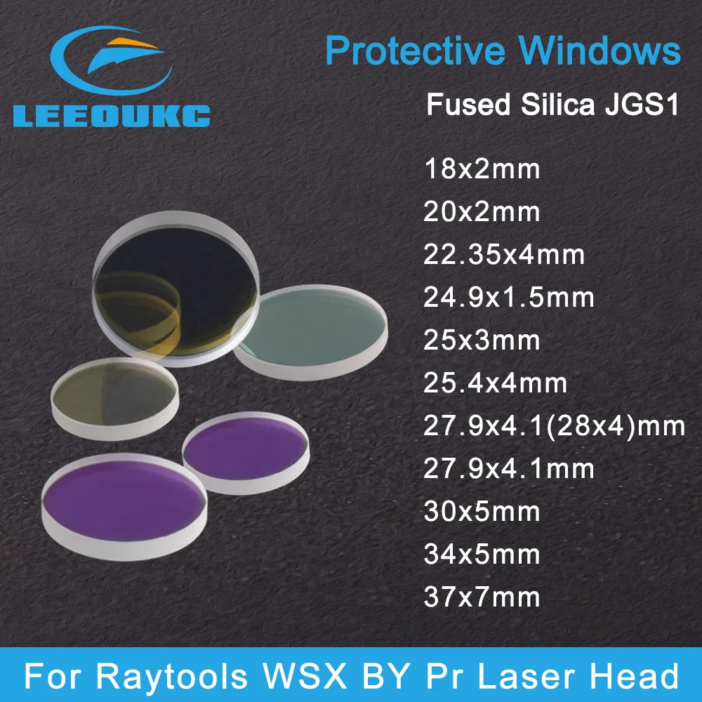 LEEOUKC Laser Protective Windows 20*2mm 24.9*1.5mm 27.9*4.1mm 30*5 36*5mm 37*7 1064nm Quartz Fused Silica For Raytools WSX By Pr