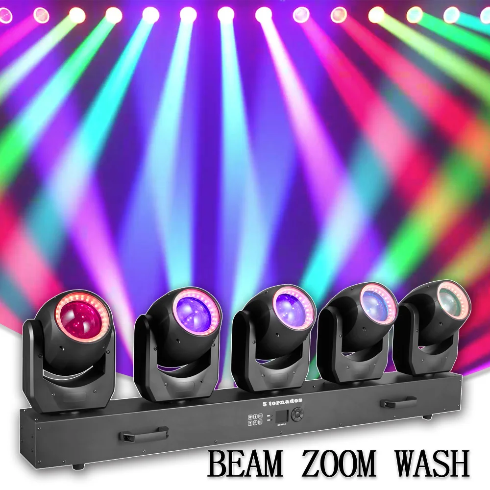 YUER 80W / 120W LED 5 Heads RGBW 4in1 Beam Wash Focus Effect Ring Wedding Party Stage Lighting For Dj Disco Club Running House