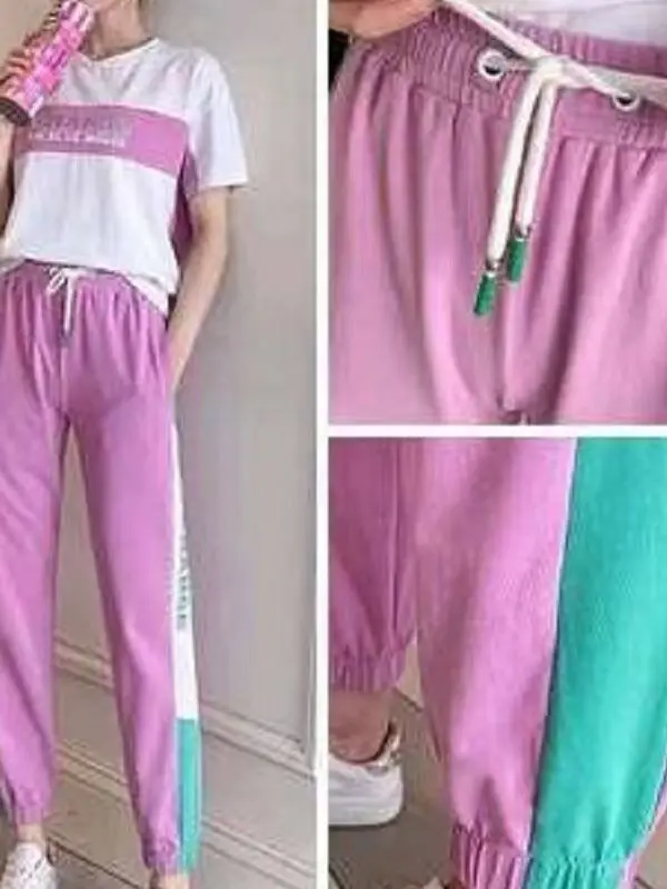 Summer New Casual Sportswear Set Loose Fit Women's plus Size Clothing Short Sleeve Meat Concealing Two-Piece Set Hip Hop Style 3