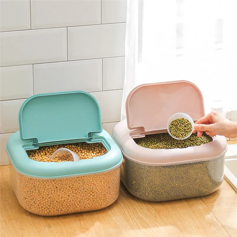 D2 10/6KG Plastic Moisture-Proof Rice Bucket Storage Box Insect-Proof Pet Food Container Grain Sealed Case Kitchen Accessories