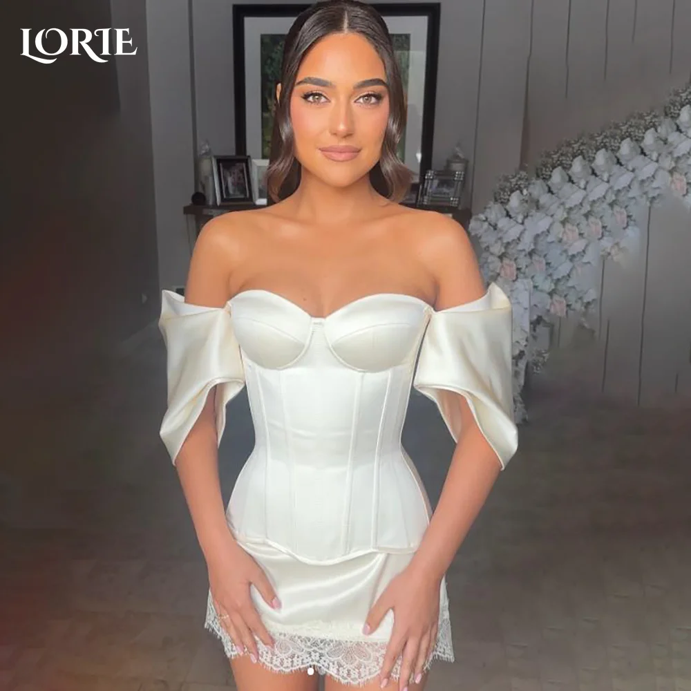 

Винтажное короткое свадебное платье LORIE с открытыми плечами, без спинки, сексуальное, с корсетом, мини-платье для невесты, платье принцессы, на заказ