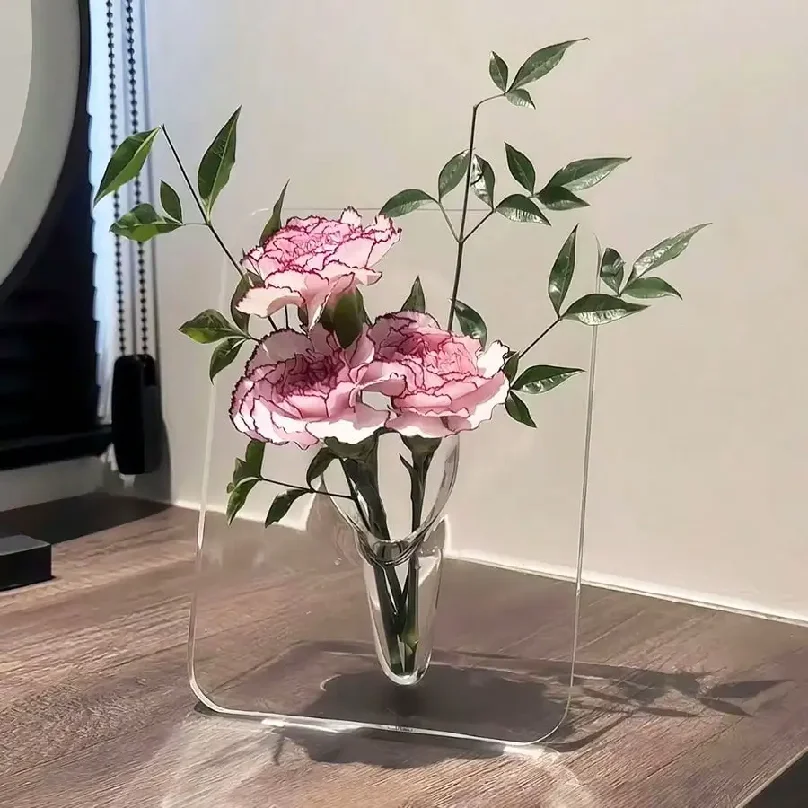 Frame Flower Vase - Clear Acrylic Vase for Flowers, Modern Art Vases for Home Decor, Decorative Vases for Desktops Bookshelf