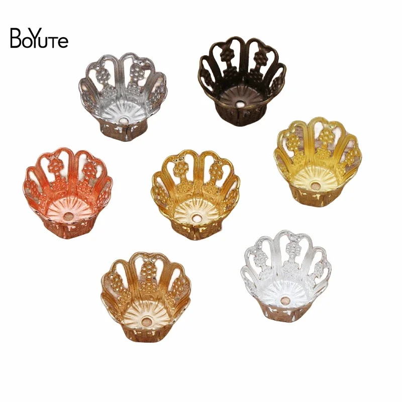 

BoYuTe (50 Pieces/Lot) 13MM Flower Cap Charms Wholesale Filigree Brass Material Vintage DIY Jewelry Accessories