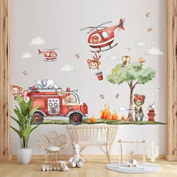 Creative cartoon animal firefighters sticker for living room kids room decoration self adhesive wall art decal