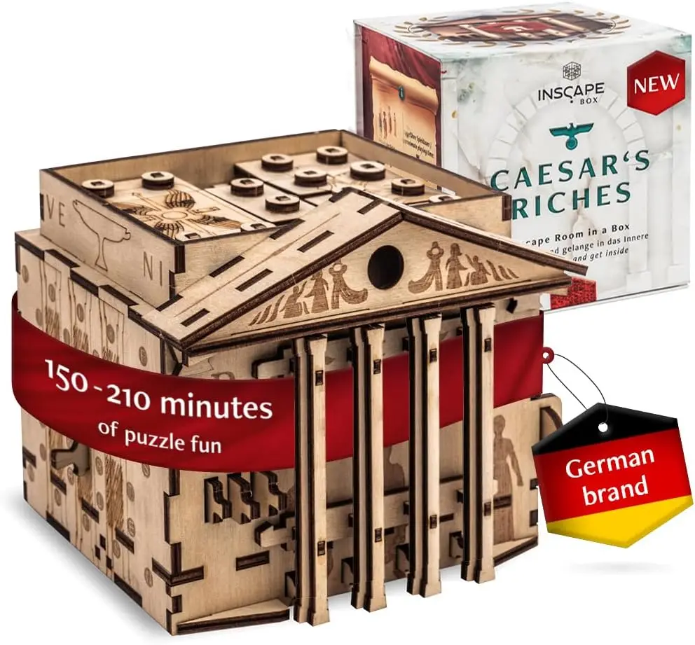 Caesar's Riches Puzzle Box, Wooden Escape Room in a Box for Adults, Hidden Compartments, Gift
