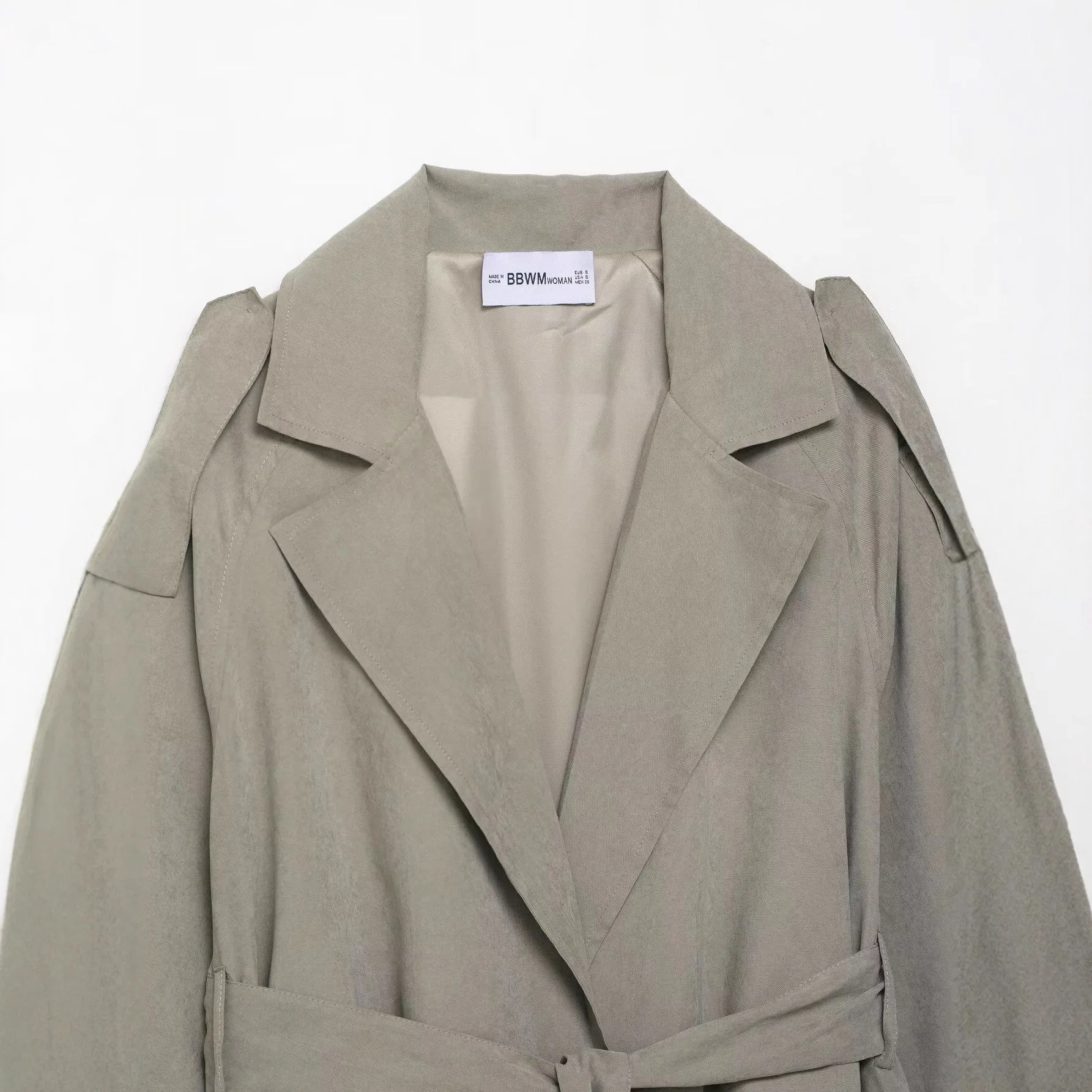 Otoño nueva chaqueta informal versátil de Color sólido para mujer estilo francés cuello grande chaquetas cortavientos de manga larga con cordones para mujer