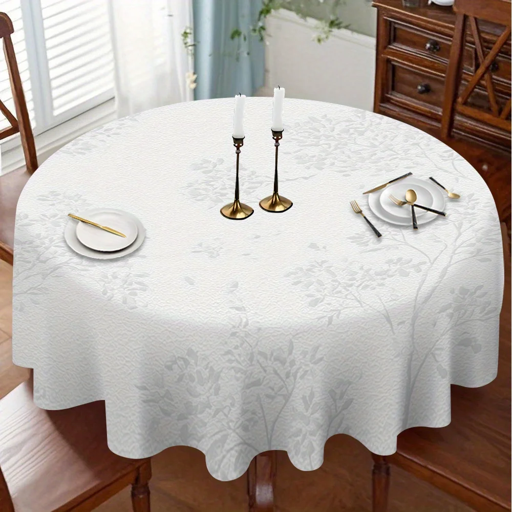 A floral breeze-shaped tablecloth design creates a peaceful dining atmosphere.