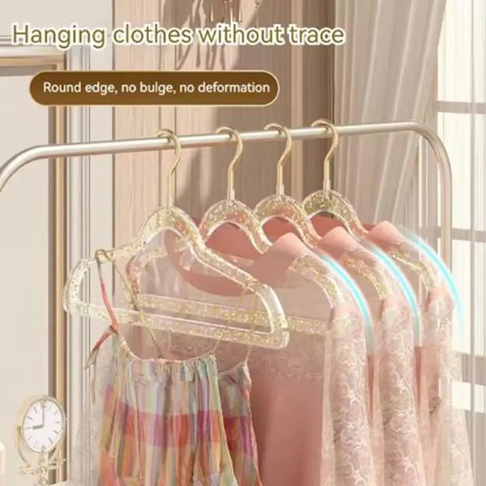 

10Pcs Thickened Transparent Glitter Hangers Non-marking Non-scratch Clothes Drying Rack Non-slip Space Saving Laundry Hanger