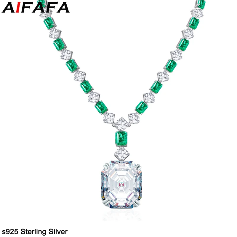 Luxury 62 Carat High Carbon Diamond Pendant Necklace High End 100% s925 Silver Gemstone Emerald Neck Chain Fine Jewelry