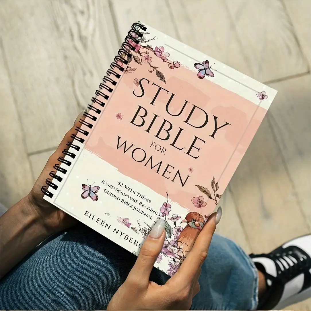 دفتر ملاحظات مسيحي حلزوني زهري - 52 أسابيع 100 قطعة سجل صلاة لدراسة الكتاب المقدس هدية دينية وردية