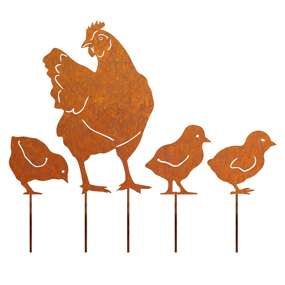 

Chicken Design Garden Stake As Shown Rusty Chicken Decoration Easy Installation Iron Material Long-lasting Appeal