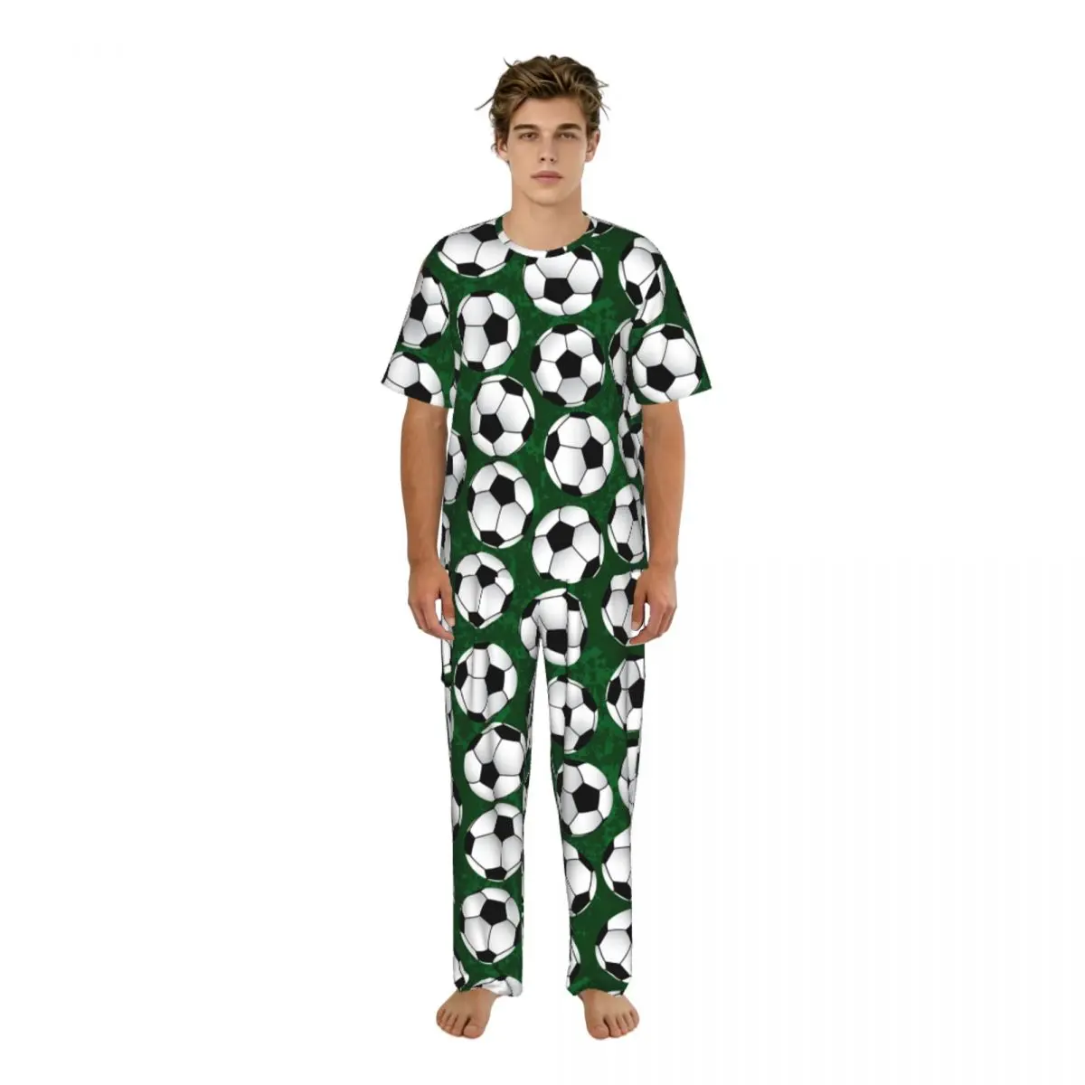 

Мужской комплект пижамы: летняя футболка с коротким рукавом + длинные брюки, домашняя одежда, костюм для сна с принтом футбольного мяча