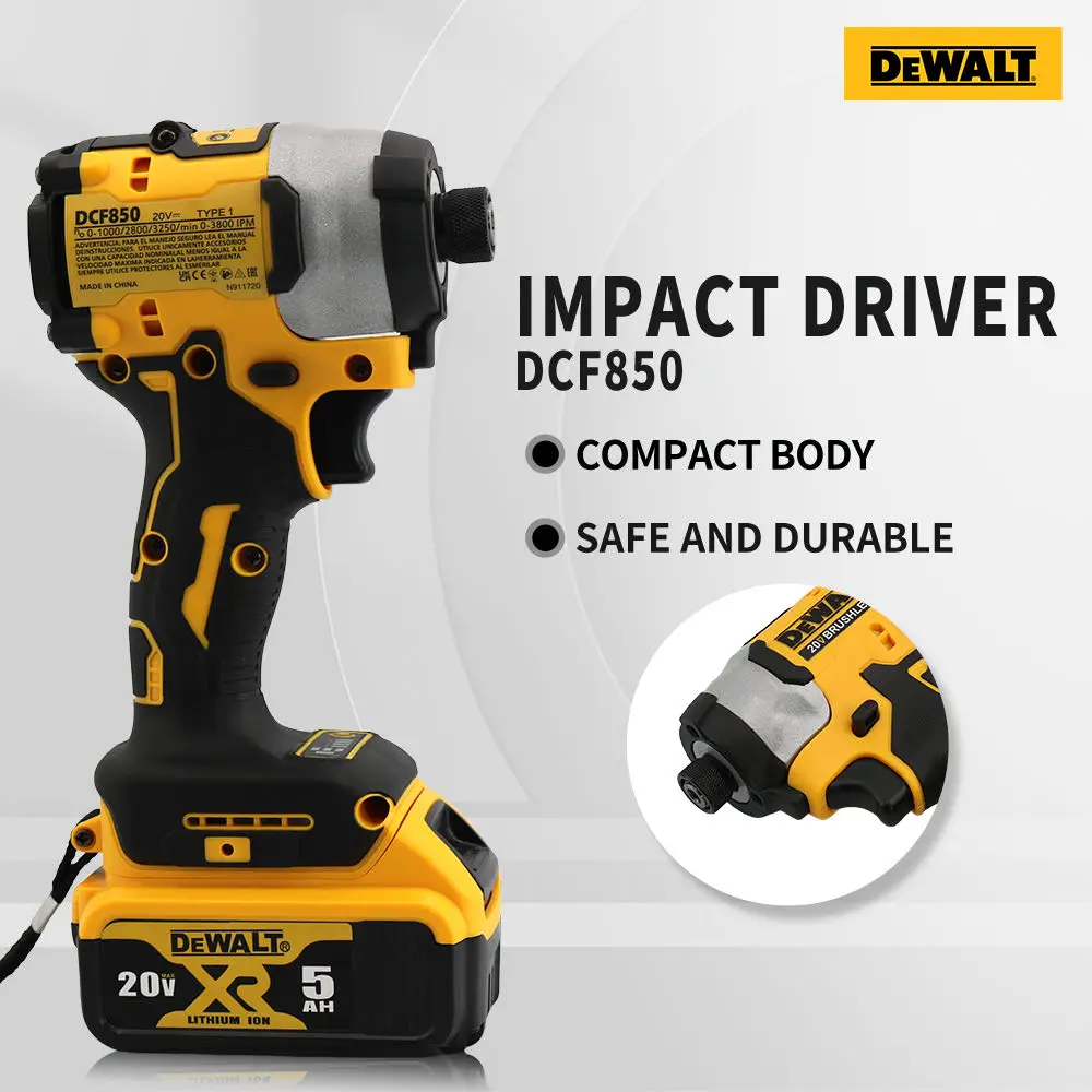 DEWALT DCF850 20V Impact Driver 205NM Brushless Motor Cordless Rechargeable Screwdriver Electric Impact Drill Power Tool