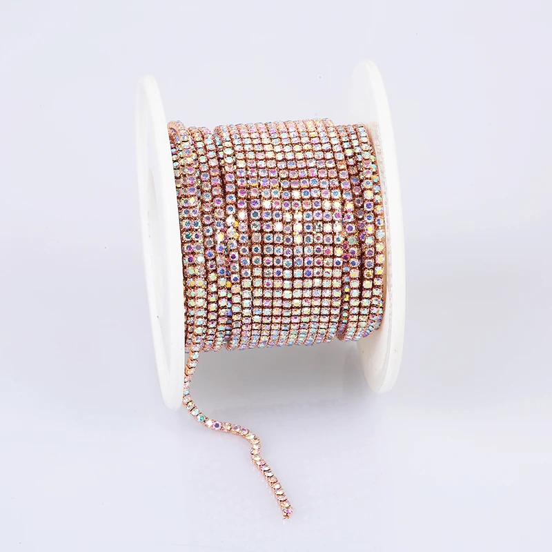 PEESOM SS4 1.5mm Glitter Rhinestone Trimming Exquisite Size Colorful Crystal Cup Chain Glass Gemstone Strass Chain for Nail Art