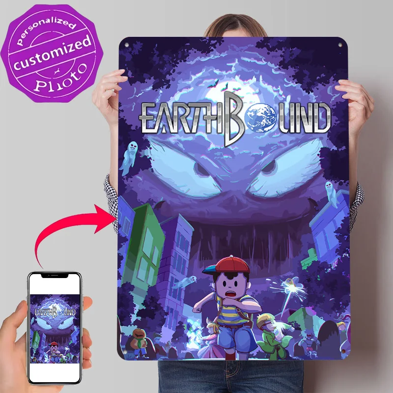 EarthBound Game Cover Art Personalized 3D Textured Metal Poster Wall Art Tinplate Sign for Living Room Decoration Desk Decor