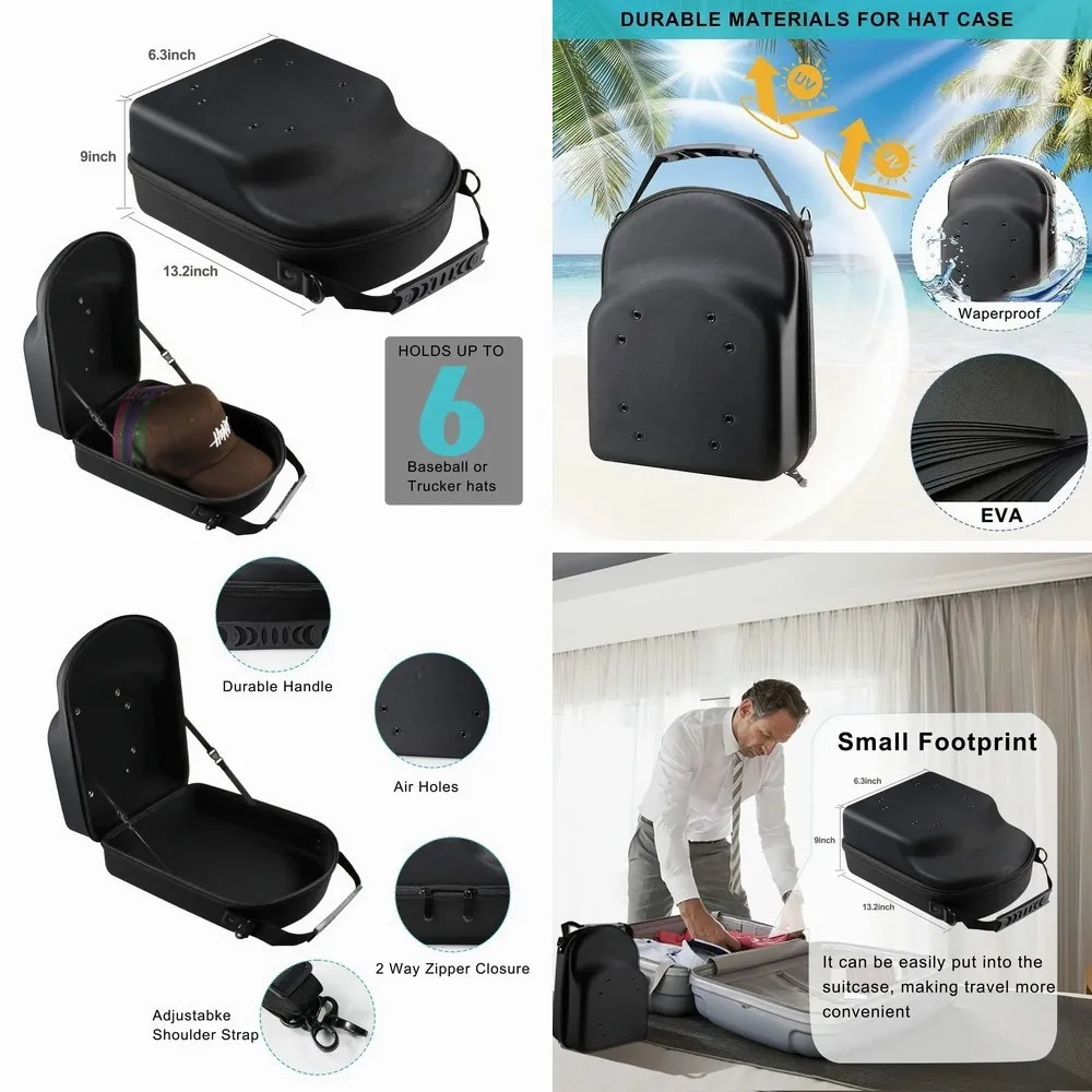 

Hard Hat Travel Case with Adjustable Shoulder Strap – Fits 6 Baseball Hats, Organizer for Men and Women