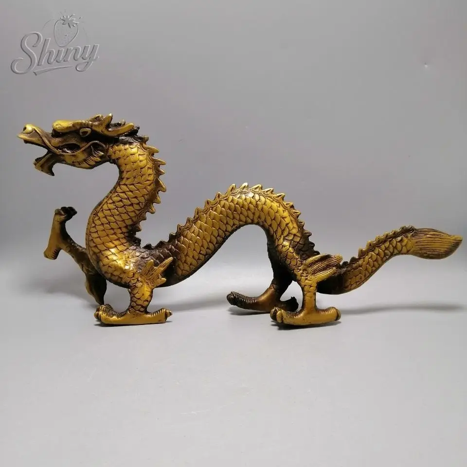

12" Feng Shui Antique Bronze Imperial Dragon Statue Wealth Handcrafted Zodiac Mascot Home Office Entryway Decor Chinese Culture