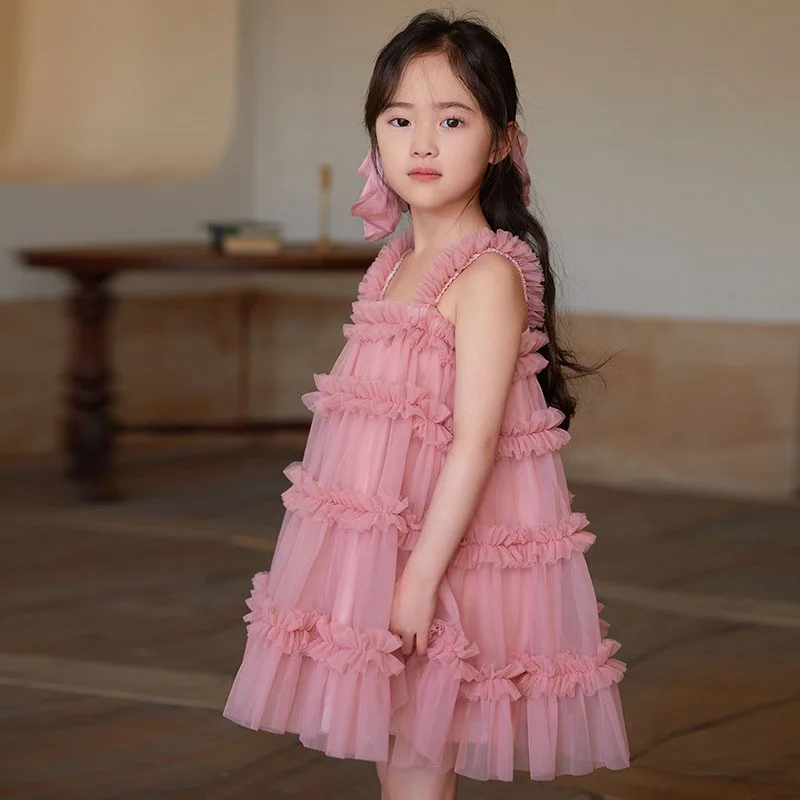 Summer Baby Girls Lace Tutu Dresses Children Sleeveless Sling Dress for Kids Girls Princess Dress Wedding Party Birthday Outfits