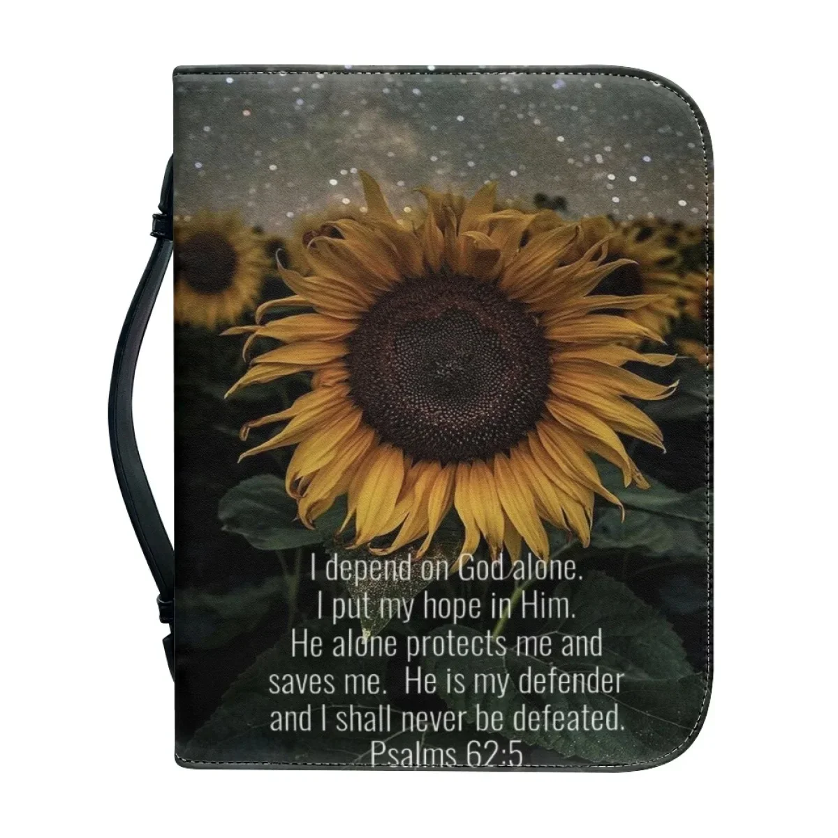 New Sunflower Design Bible Praise Print Bible Storage Bags Practical Zippered Handle Handbags Women's Leather Bible Cover Case