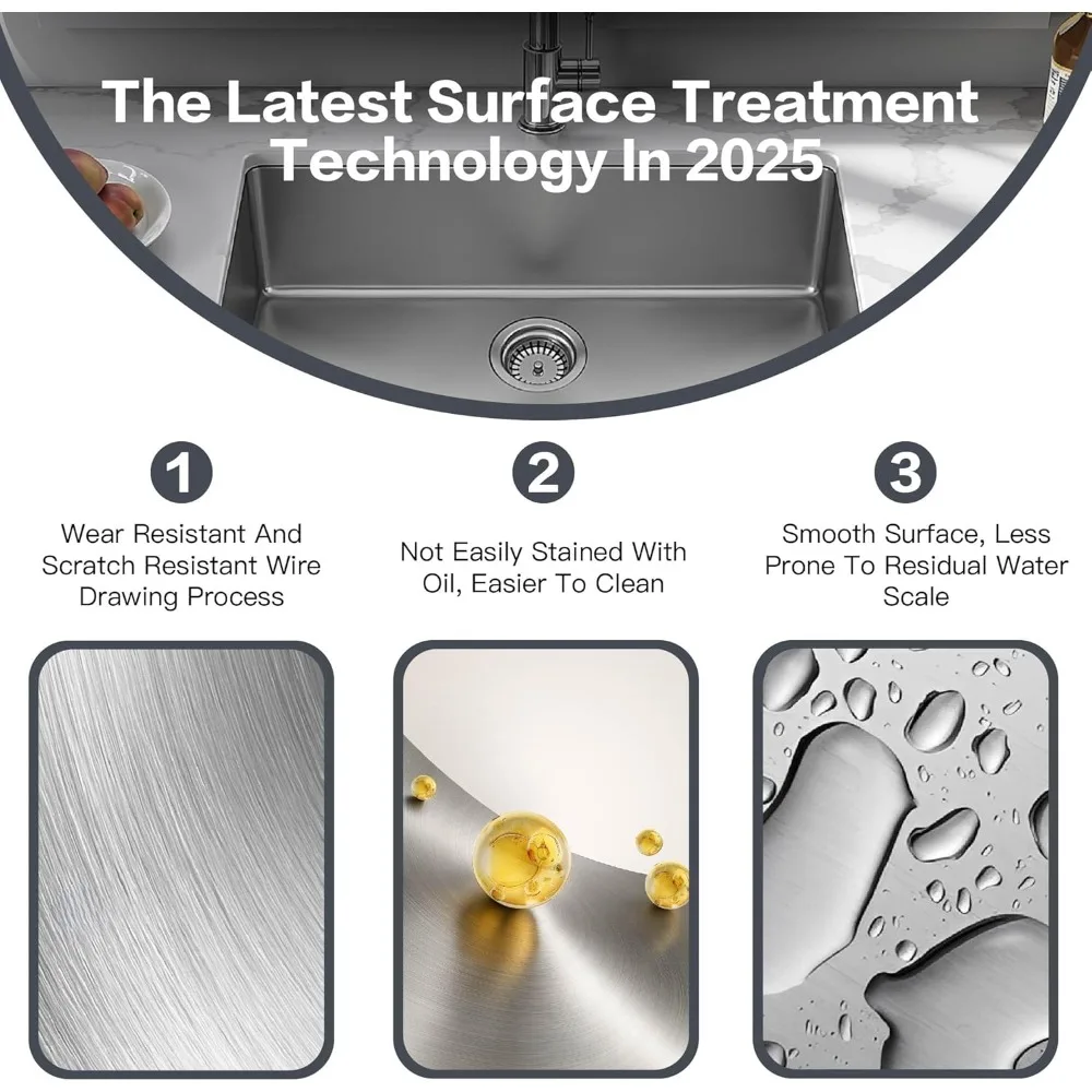 Drop in Kitchen Sink Topmount 16 Gauge S304 Stainless Steel Kitchen Sinks Handmade Modern Single Bowl Deep Sink with Accessories