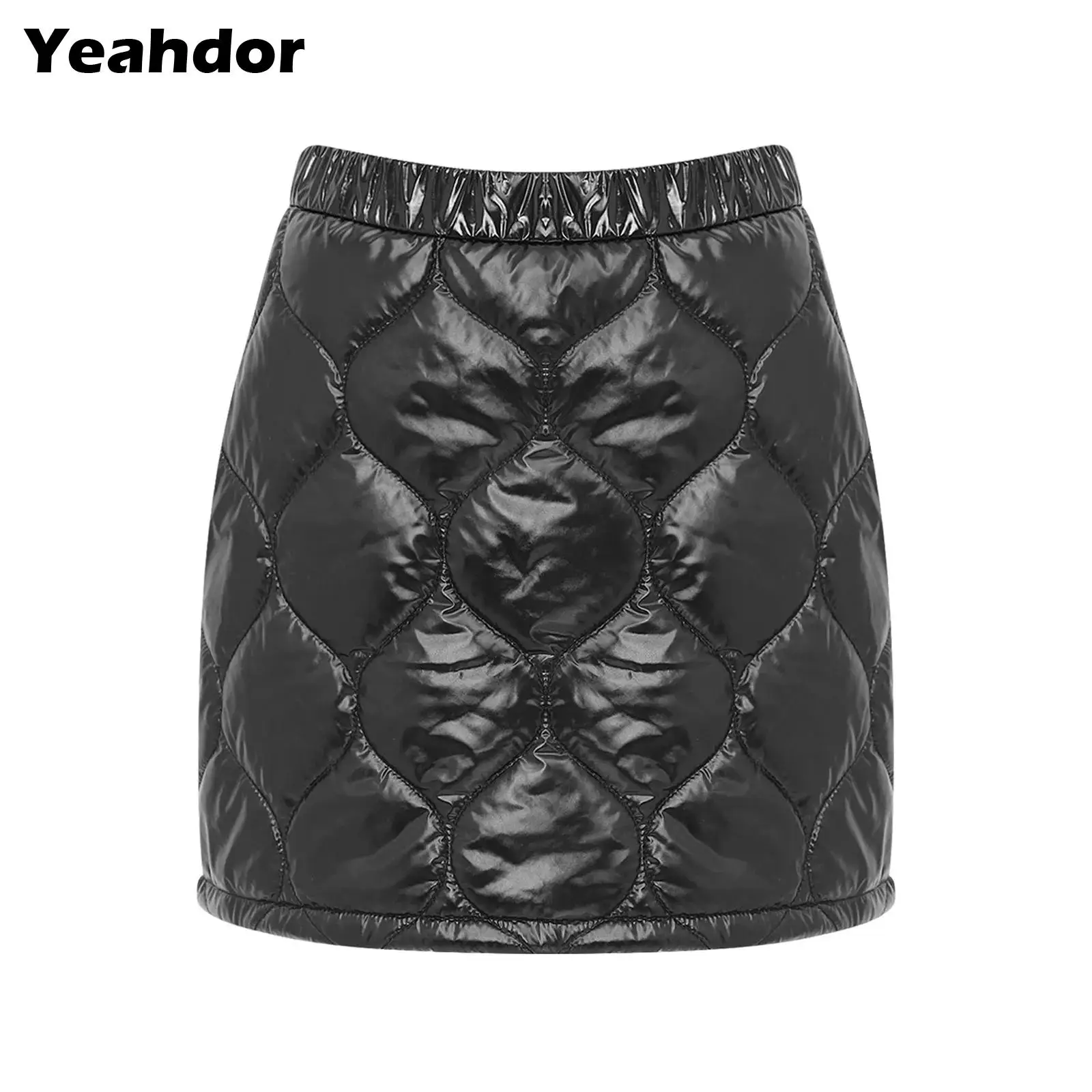 Women Waterproof Quilted Puffer Skirt Zipper A-line Miniskirt Warm Padded Skirt for Club Hiking Walking