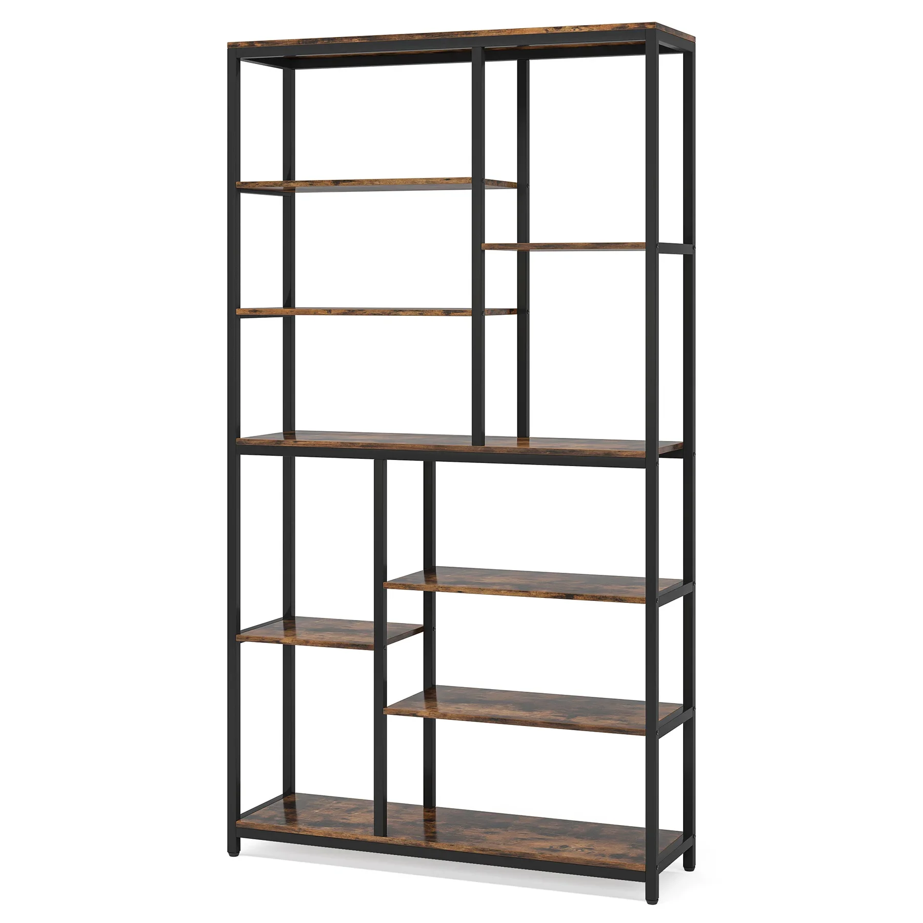 79 Inches Bookcase with Open Shelves, 9-Tier Industrial Bookshelf, 10 Cubes Etagere Storage