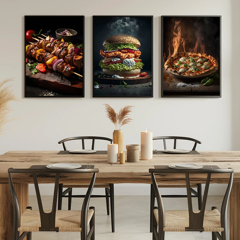 Delicious Street Food Pizza Hamburger Hot Dog Ice Cream Poster Canvas Painting Wall Art Pictures Kitchen Restaurant Home Decor