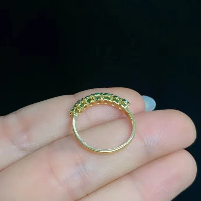 1.9 Gram 18K Gold Emerald Ring for Daily Wear 7 Pieces 3mm Emerald Gold Ring 100% Real 18K Gold Emerald Jewelry