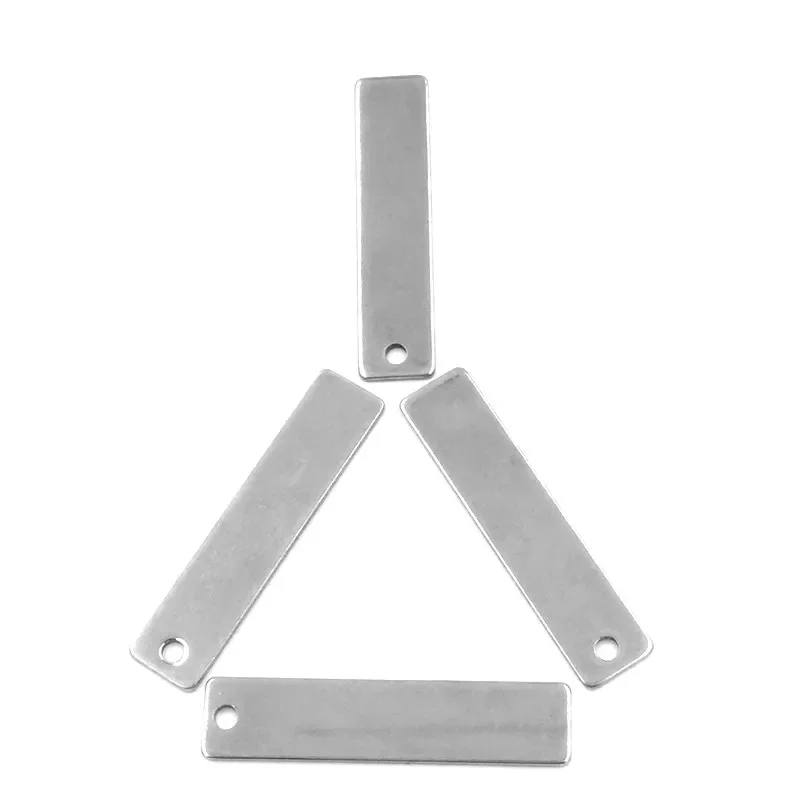 150Pcs Wholesale Silver Tone Stainless Steel Rectangle Blank Charms Pendants Breloque Jewelry Making 40x9mm