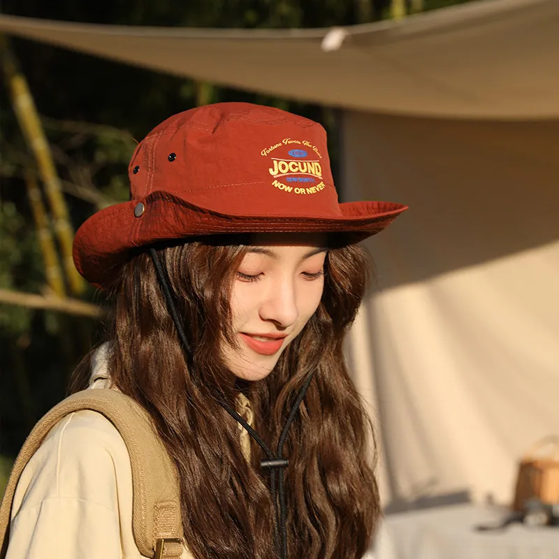 Unisex Western Cowboy Bucket Hat Quick Dry Drawstring UV Protection Windproof Camping Hiking Climbing Cap