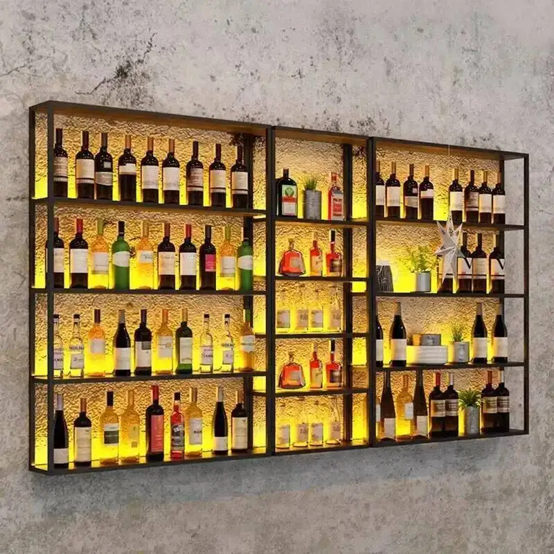 Display Salon Storage Wine Cabinets Bar Liquor Shelf Buffet Wall Mounted Wine Rack Bottle Club Armario Para Display Cabinet