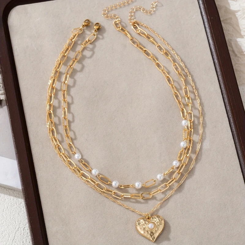 3 قطعة القلائد الموضة أنيقة المرأة الحب قلادة تقليد اللؤلؤ مطرز متعدد الطبقات سلسلة مجوهرات مأدبة الحفلات