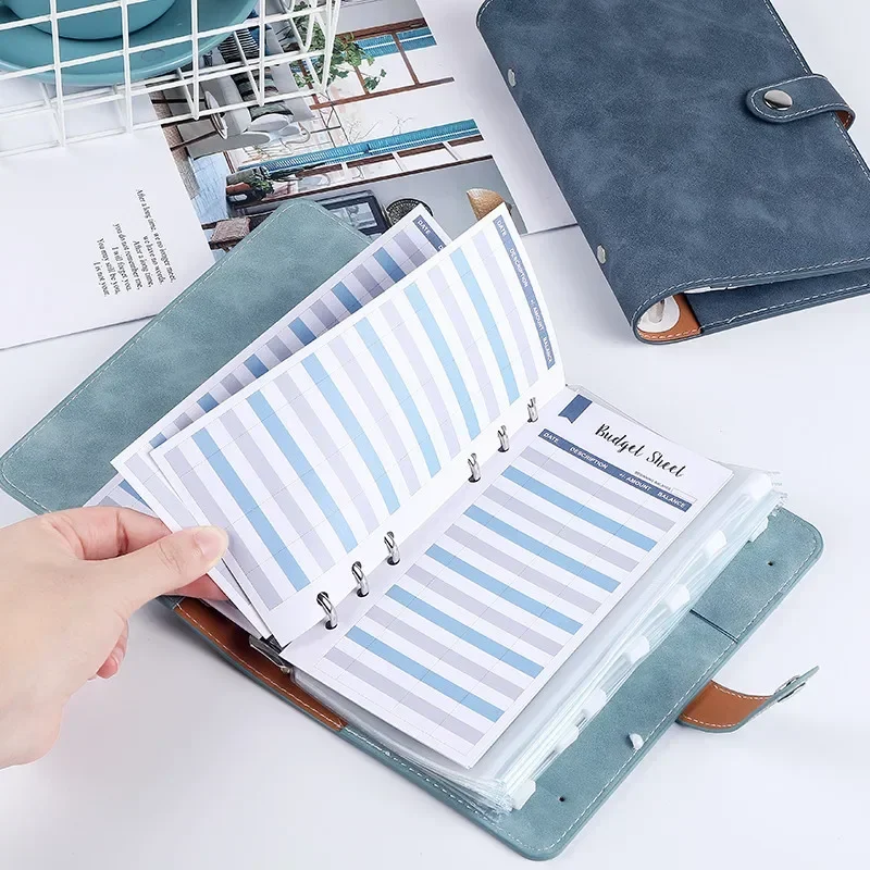 PU Leather Notebook DIY Multi-Functional Organizer Money Book Replaceable Loose-leaf Sticky Notes with Removable Storage Pocket