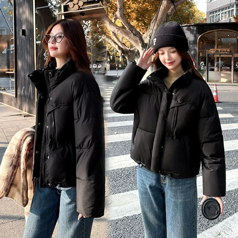 Mantel Katun Kasual Longgar Kerah Berdiri Pendek Wanita Baru Musim Dingin 2025 Parka