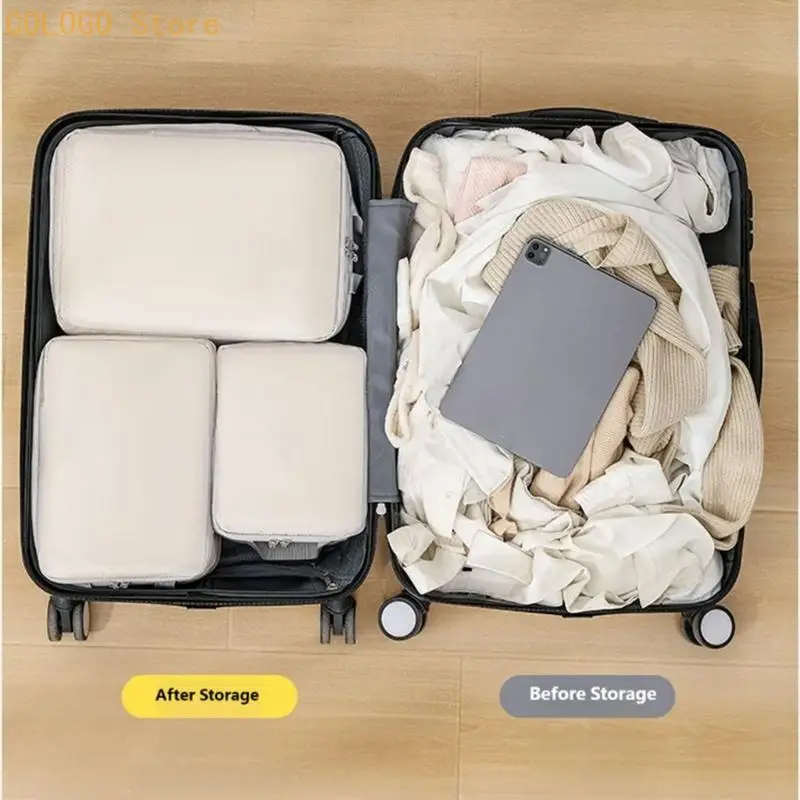 Clothing Packing Cubes Set 5 Piece Polyester Travel Bags for Garment Groups, Shoe Storage, and Faster Luggage Packing D0LD