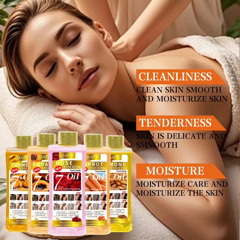 500 مللي/1000 مللي إصلاح وتفتيح 7 أيام، زيت أساسي لتدليك الجسم على الوجه مع 6 روائح مرطبة للعناية بالبشرة