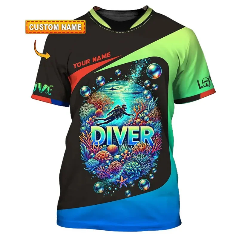 

Funny Diving Theme Custom Men T-shirt Personality Design Short Sleeve O-neck T Shirts Sea Undersea Pattern Fashion Soft Tees