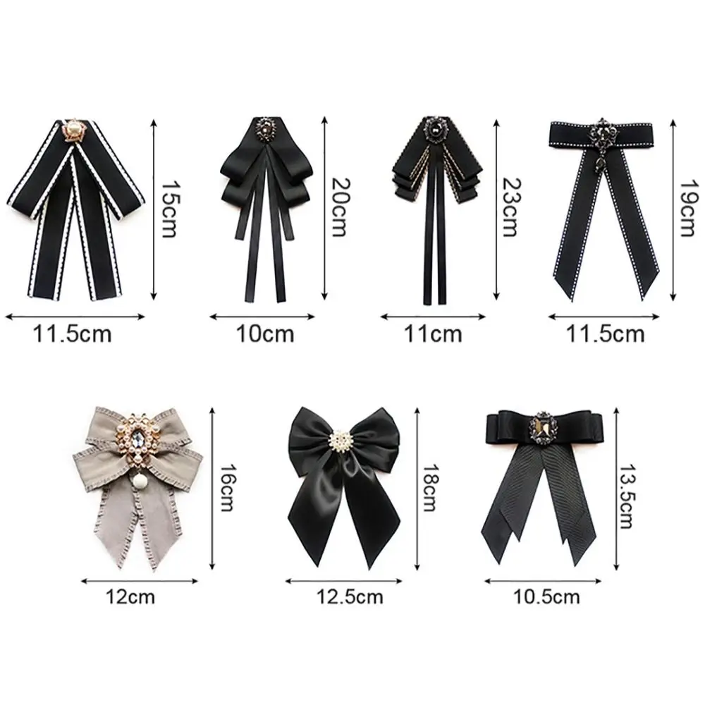 New Polyester fabric Women's JK Bow Tie Brooch Elegant Pearl Bow Blouse Collar Pin Ribbon Bow Tie Shirt