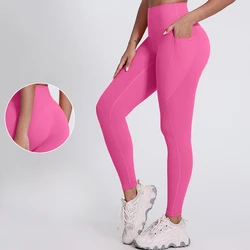 SHINBENE Women's Tight Yoga Pants Pocket Waist Lift Waist Waist Fitness Pants Wear Running Pants