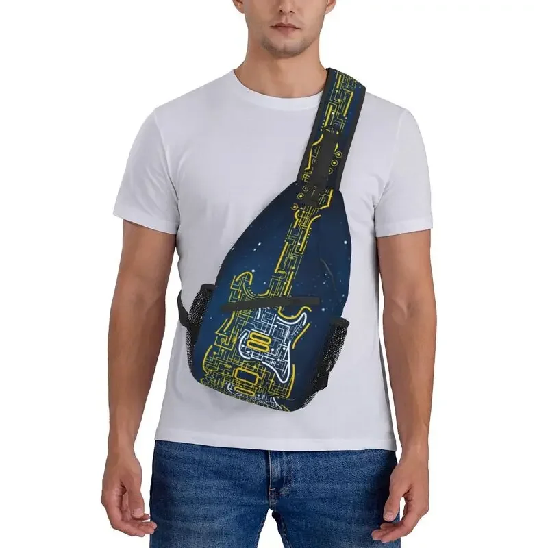 Moda espaço guitarra estilingue saco para ciclismo acampamento homens guitarrista músico música peito crossbody mochila ombro daypack