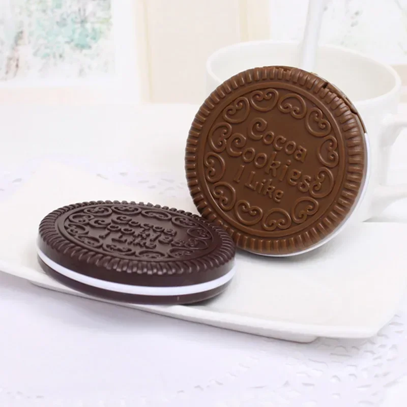 Portable Mini Pocket Mirror With Comb Brown Cute Chocolate Cookie Shaped Design Mirror Makeup Chocolate Folding Comb Makeup Gift