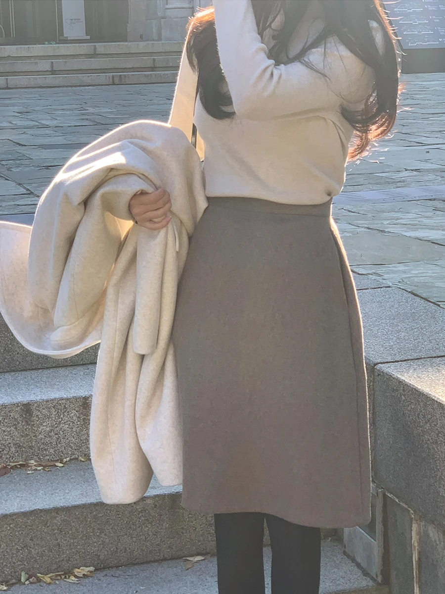 Women's High Waist Thickened Woolen  Skirt Commute Slimming A-Line Skirt Spring Autumn Winter Fashion City Casual Wear