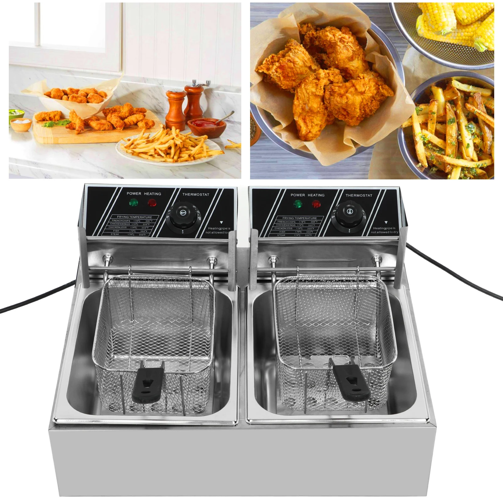 Electric Fryer Double Cylinder Double Basket Stainless Steel Countertop Fryer Adjustable Temperature Electric  Fryer