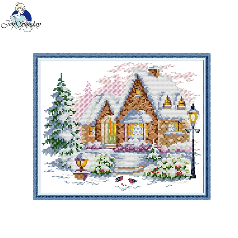 Joy Sunday Winter House HD Pattern Cross Stitch Kit Aida 16/14/11CT conted Printing Canvas Fabric Art Crafts Set da ricamo fai da te