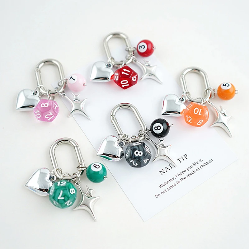 1PCS Fashion Irregular Dice Billiard Keychain Pendant Novelty Funny Car Keyring Exquisite Backpack Decoration Accessories Gifts